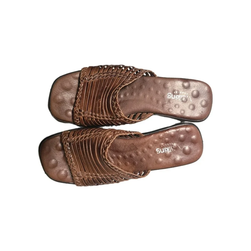 Walking Cradles Women's Brown Leather Woven Slide‎ Sandals Comfort Wedges Size9